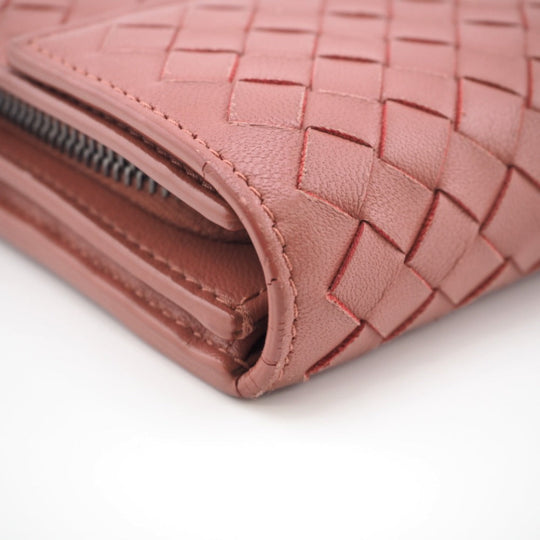 BOTTEGAVENETA Long Wallet Purse leather pink INTRECCIATO Women Used Authentic