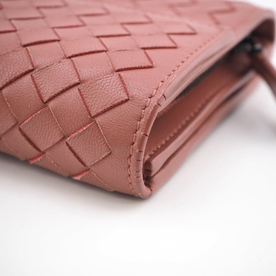 BOTTEGAVENETA Long Wallet Purse leather pink INTRECCIATO Women Used Authentic