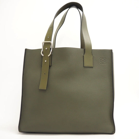 LOEWE Tote Bag leather khaki anagram buckle tote Women Used Authentic