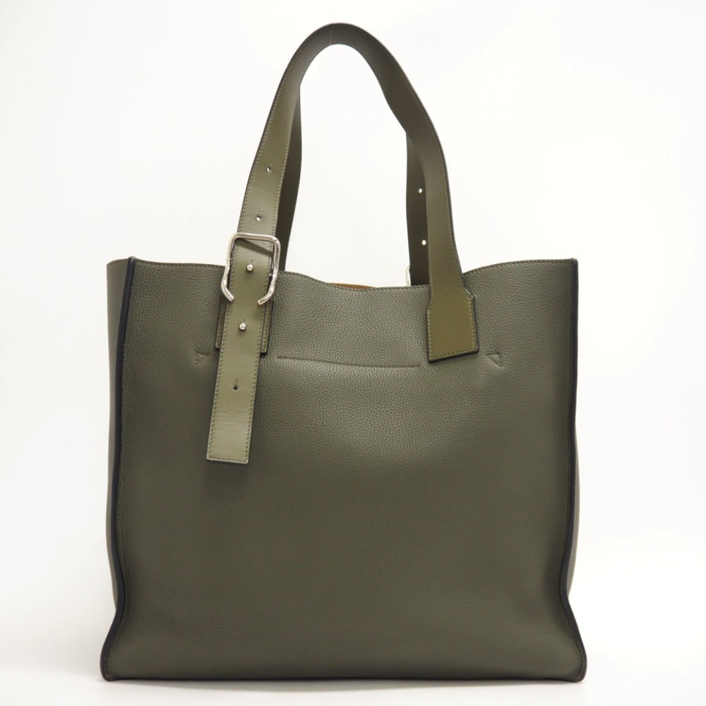 LOEWE Tote Bag leather khaki anagram buckle tote Women Used Authentic