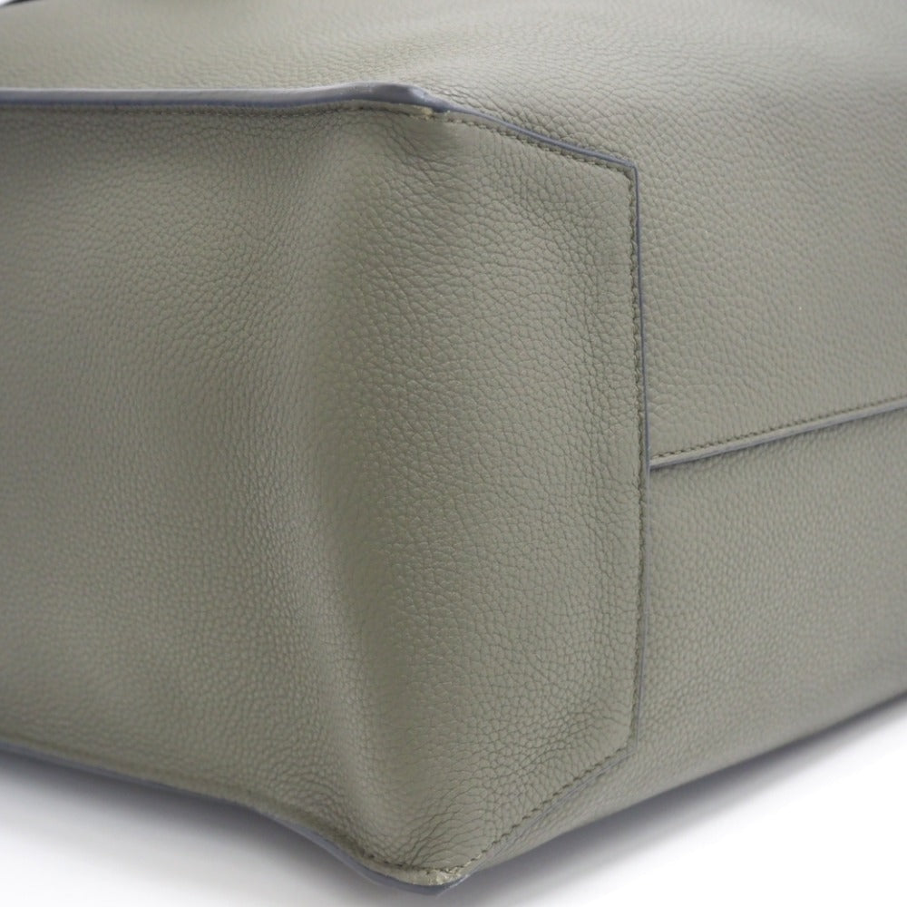 LOEWE Tote Bag leather khaki anagram buckle tote Women Used Authentic