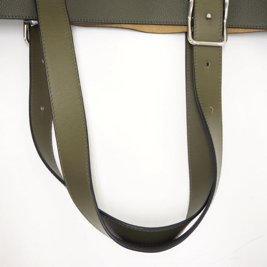 LOEWE Tote Bag leather khaki anagram buckle tote Women Used Authentic