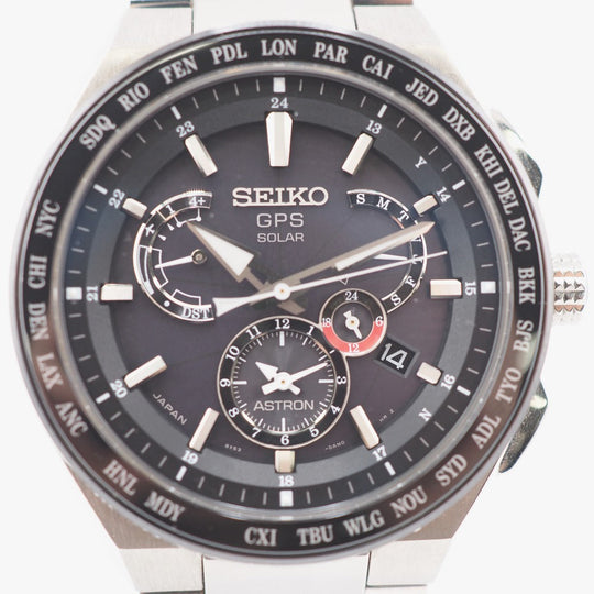 SEIKO Watches Solar Powered Radio Watch 8X53-0AV0 7N0227 Ceramic, Titanium Silver GPSSolar Powered Astron black dial mens Used Authentic
