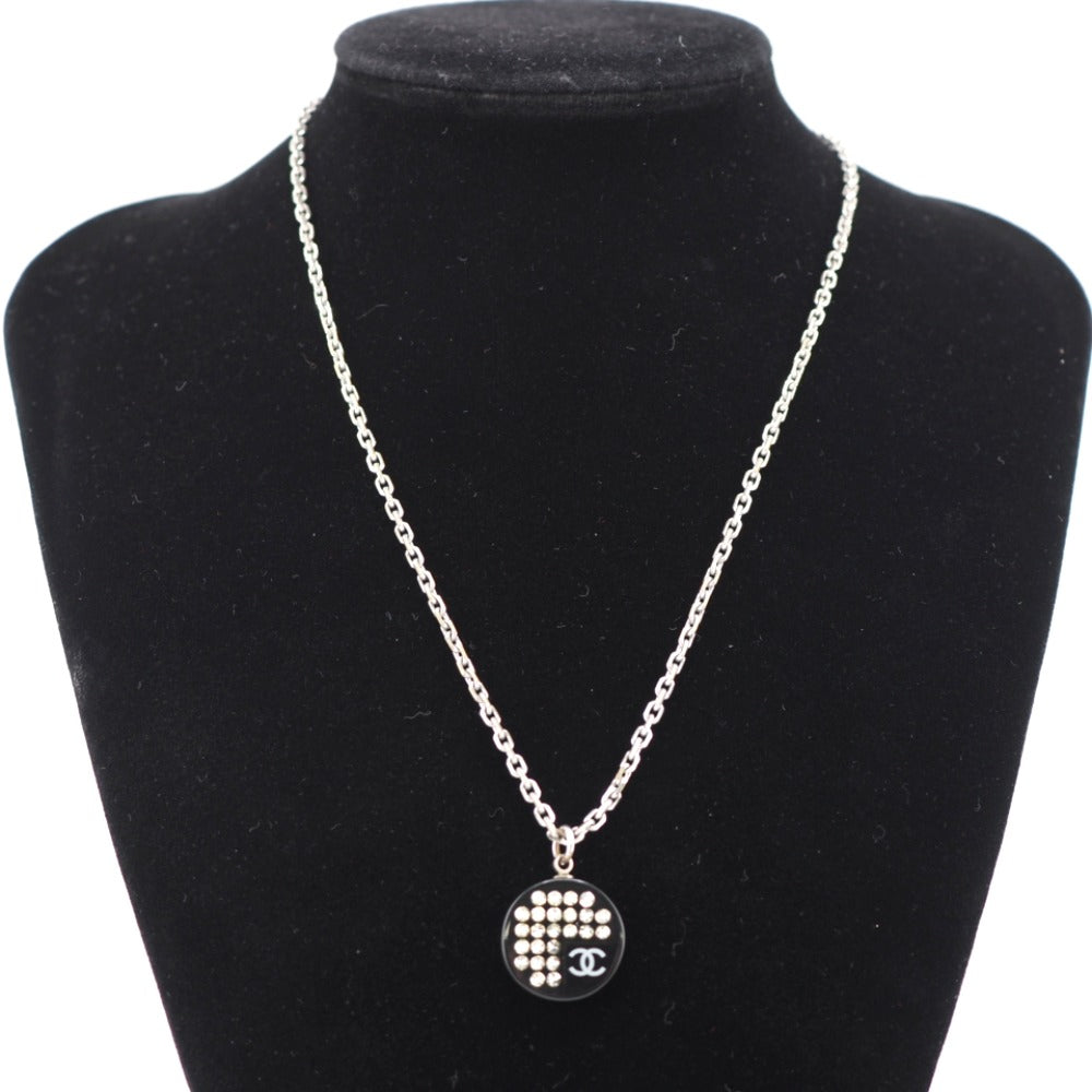 CHANEL Necklace Plastic, Gold Plated black COCO Mark rhinestone Women Used Authentic