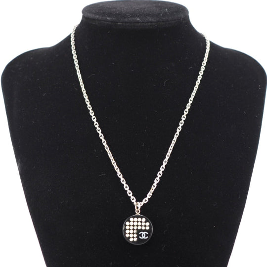 CHANEL Necklace Plastic, Gold Plated black COCO Mark rhinestone Women Used Authentic