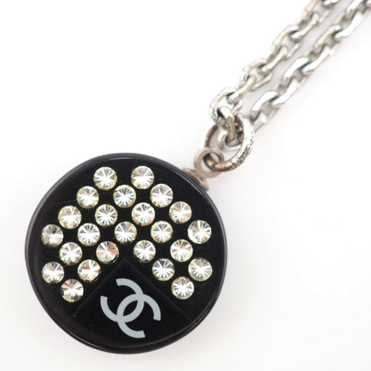 CHANEL Necklace Plastic, Gold Plated black COCO Mark rhinestone Women Used Authentic