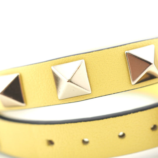 Valentino Garavani bracelet leather yellow Double strap Rock studs Women Used Authentic