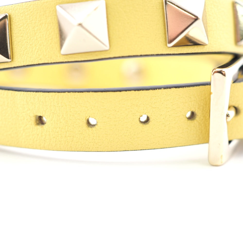 Valentino Garavani bracelet leather yellow Double strap Rock studs Women Used Authentic