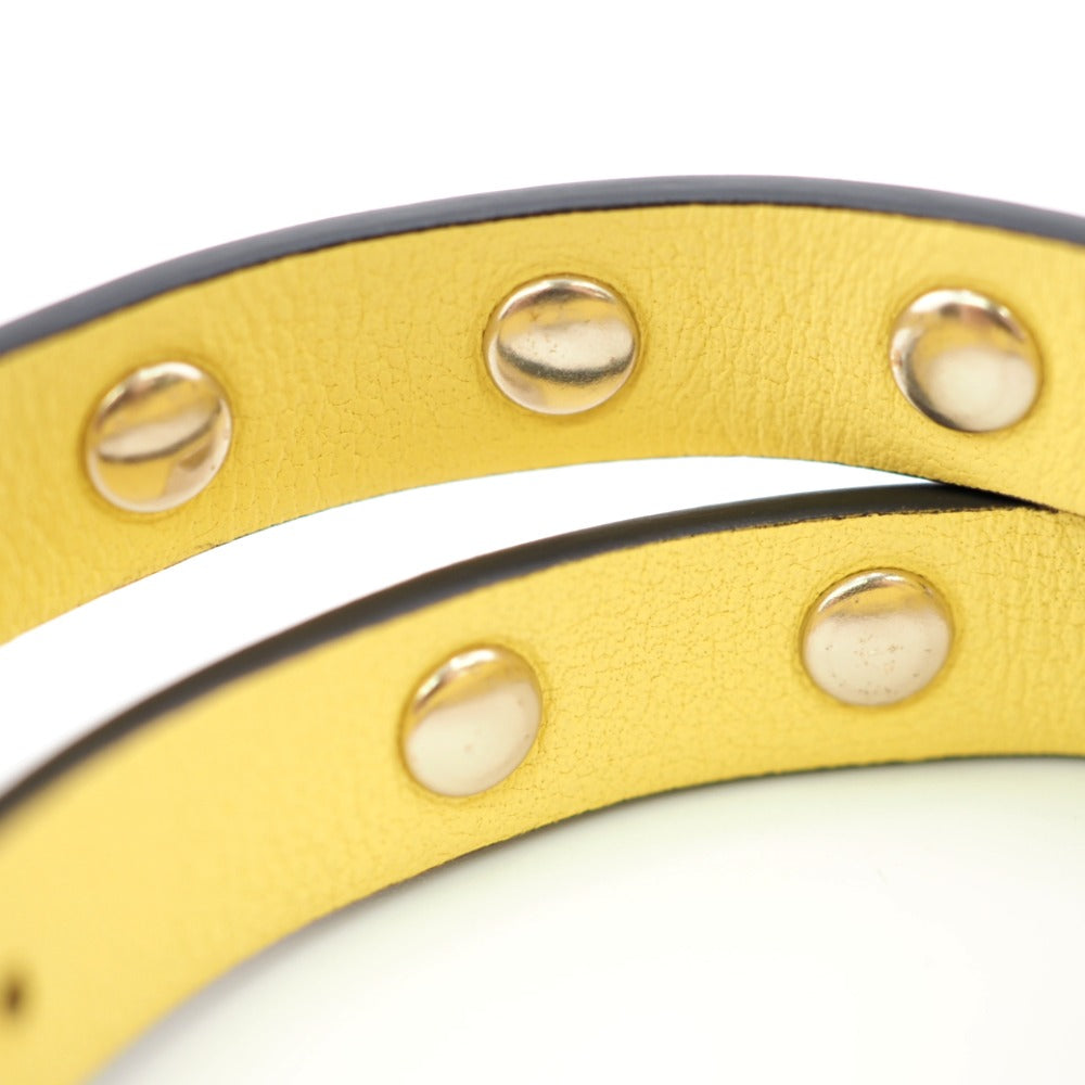 Valentino Garavani bracelet leather yellow Double strap Rock studs Women Used Authentic