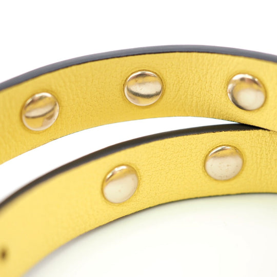 Valentino Garavani bracelet leather yellow Double strap Rock studs Women Used Authentic