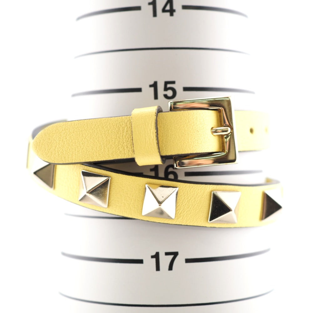 Valentino Garavani bracelet leather yellow Double strap Rock studs Women Used Authentic