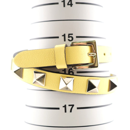 Valentino Garavani bracelet leather yellow Double strap Rock studs Women Used Authentic
