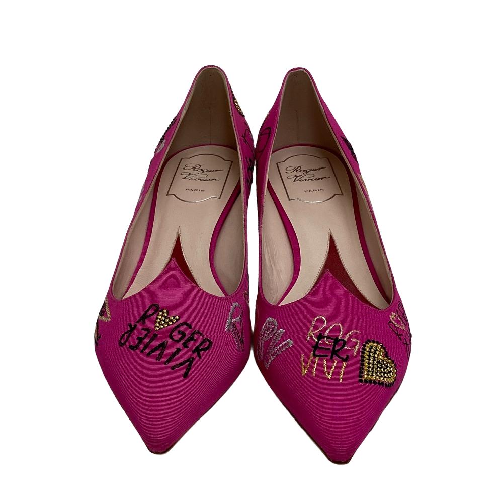 ROGERVIVIER pumps Canvas, Leather pink i love vivier Women 40 Used Authentic