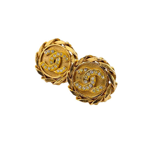 CHANEL Earring Gold Plated gold 23 COCO Mark Rhinestone Women Used Authentic