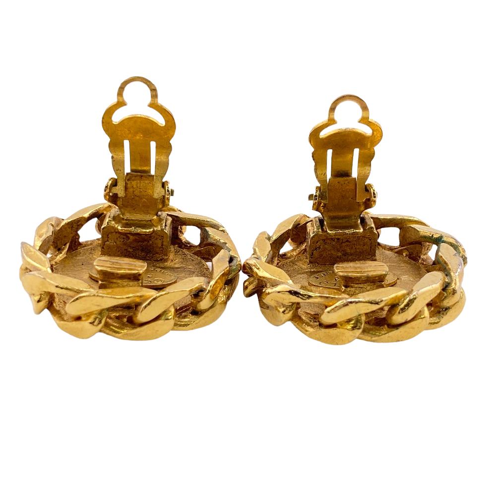 CHANEL Earring Gold Plated gold 23 COCO Mark Rhinestone Women Used Authentic