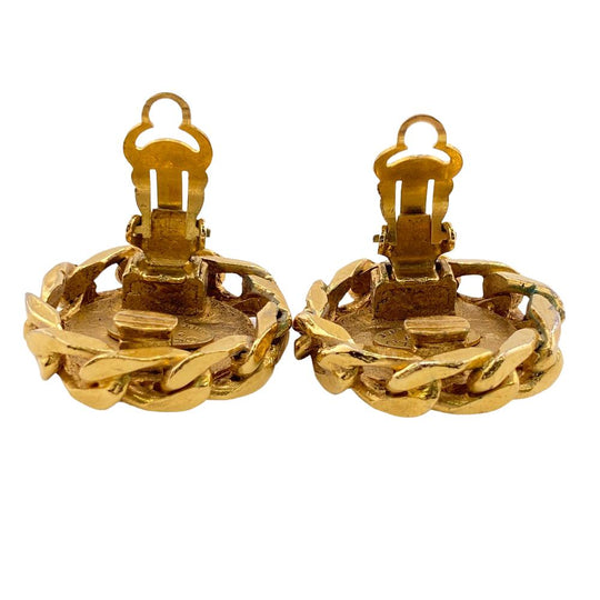 CHANEL Earring Gold Plated gold 23 COCO Mark Rhinestone Women Used Authentic