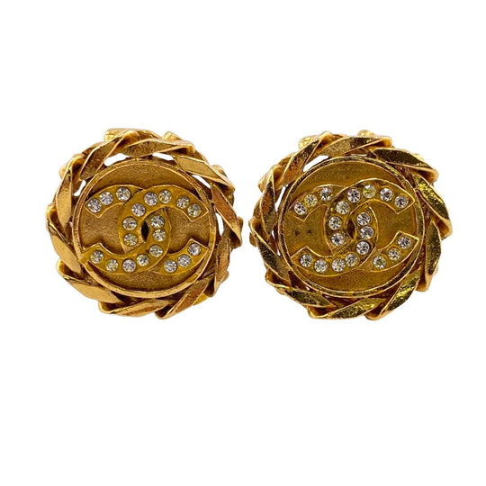 CHANEL Earring Gold Plated gold 23 COCO Mark Rhinestone Women Used Authentic