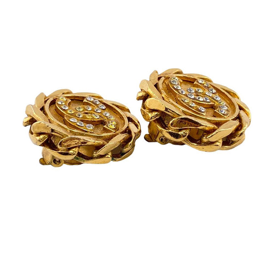 CHANEL Earring Gold Plated gold 23 COCO Mark Rhinestone Women Used Authentic
