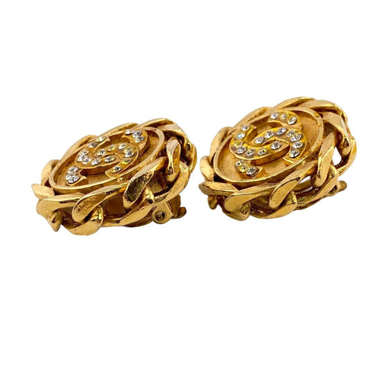 CHANEL Earring Gold Plated gold 23 COCO Mark Rhinestone Women Used Authentic
