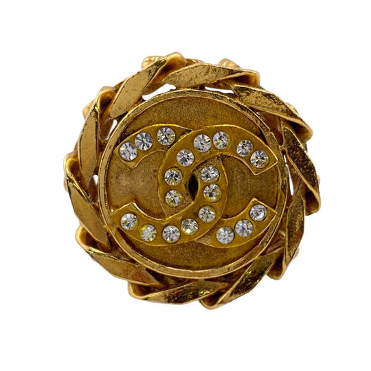 CHANEL Earring Gold Plated gold 23 COCO Mark Rhinestone Women Used Authentic
