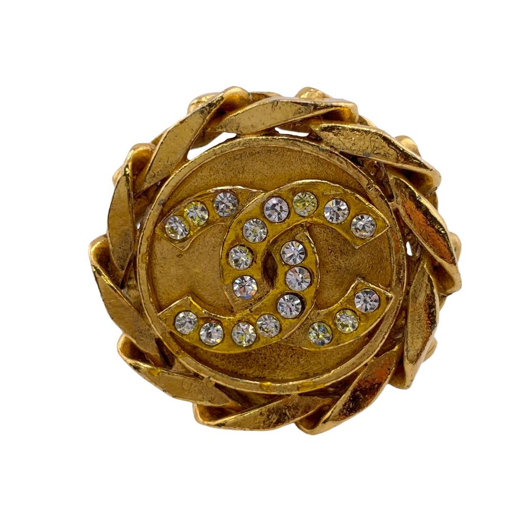 CHANEL Earring Gold Plated gold 23 COCO Mark Rhinestone Women Used Authentic