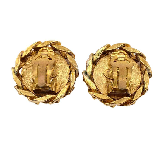 CHANEL Earring Gold Plated gold 23 COCO Mark Rhinestone Women Used Authentic