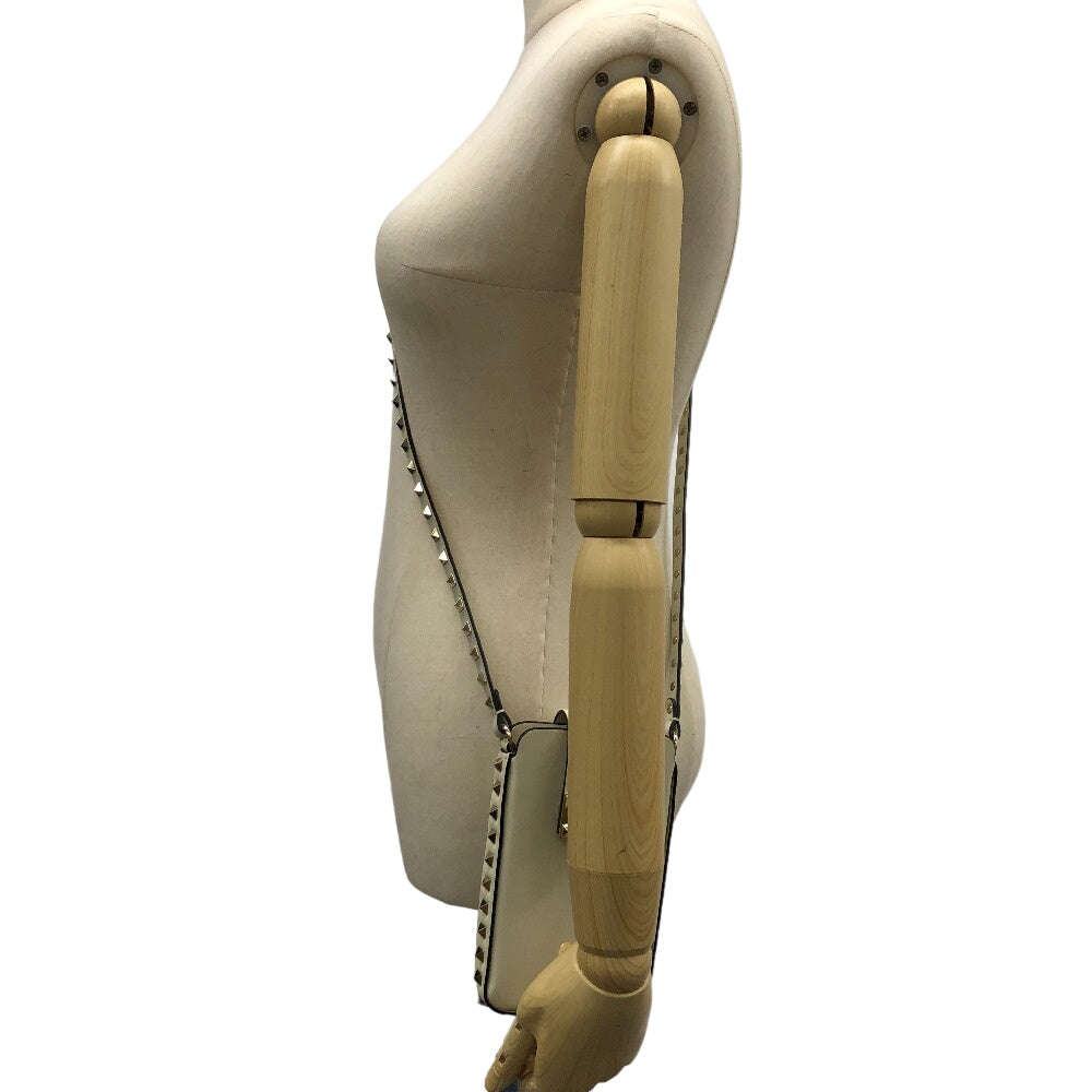 Valentino Garavani Shoulder Bag leather white Phone holder Rock studs Women Used Authentic