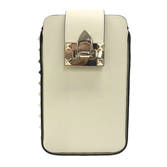 Valentino Garavani Shoulder Bag leather white Phone holder Rock studs Women Used Authentic