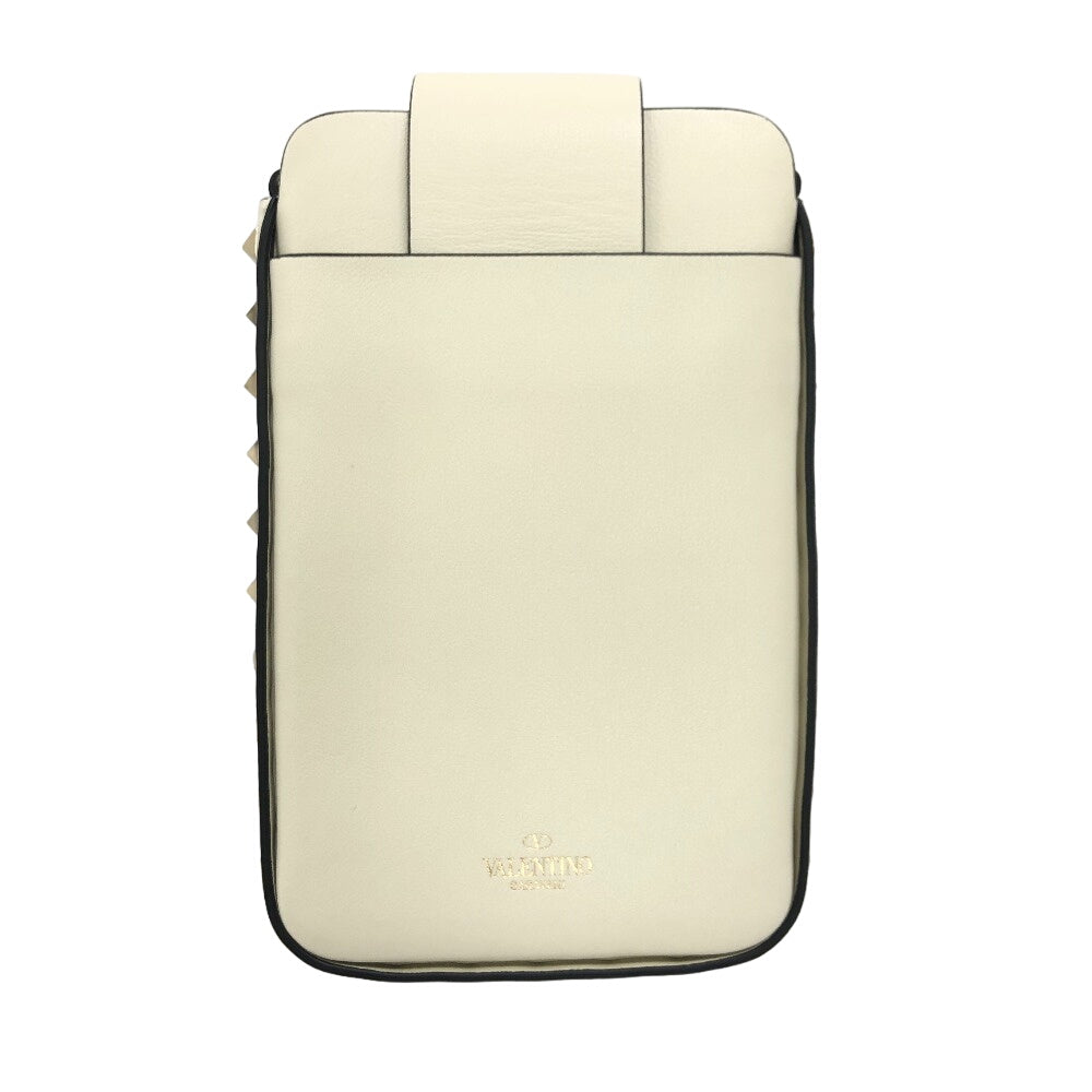 Valentino Garavani Shoulder Bag leather white Phone holder Rock studs Women Used Authentic