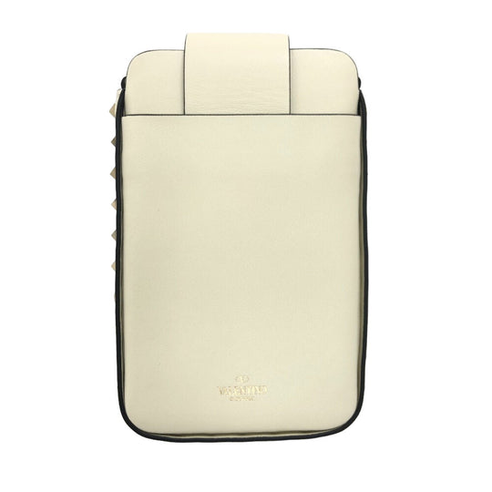 Valentino Garavani Shoulder Bag leather white Phone holder Rock studs Women Used Authentic