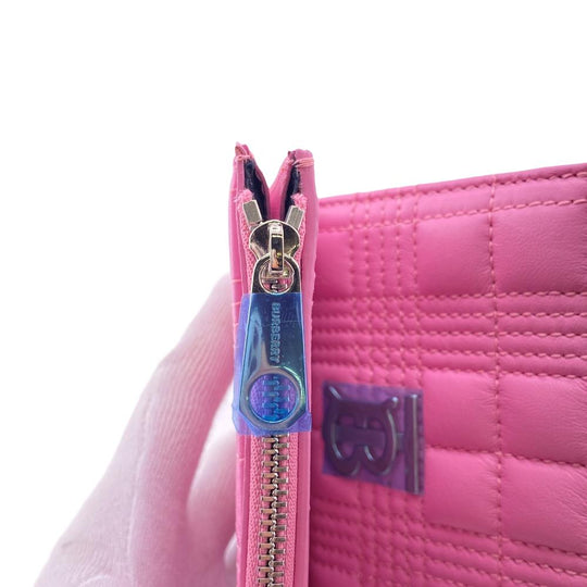 BURBERRY Tri-fold wallet lambskin pink folding wallet small quilting roller Women Used Authentic