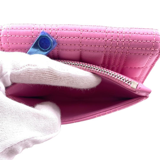 BURBERRY Tri-fold wallet lambskin pink folding wallet small quilting roller Women Used Authentic