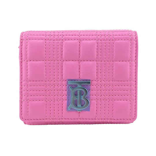BURBERRY Tri-fold wallet lambskin pink folding wallet small quilting roller Women Used Authentic