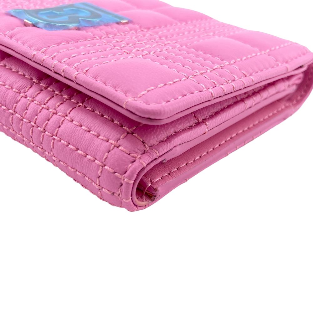 BURBERRY Tri-fold wallet lambskin pink folding wallet small quilting roller Women Used Authentic