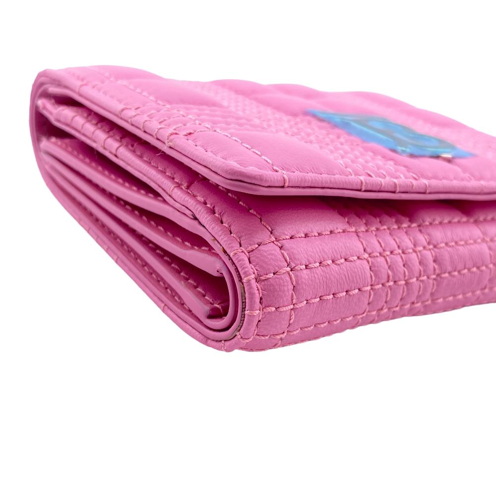BURBERRY Tri-fold wallet lambskin pink folding wallet small quilting roller Women Used Authentic