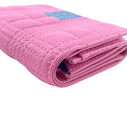 BURBERRY Tri-fold wallet lambskin pink folding wallet small quilting roller Women Used Authentic