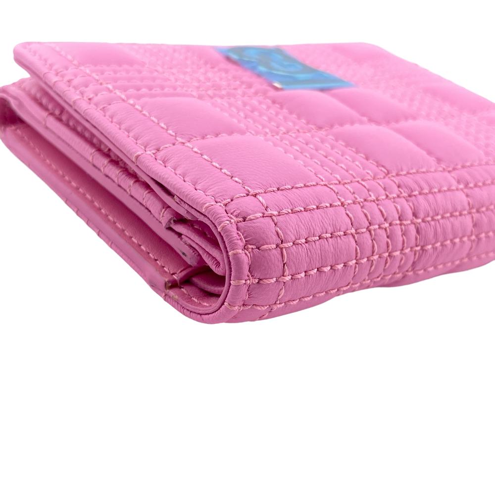 BURBERRY Tri-fold wallet lambskin pink folding wallet small quilting roller Women Used Authentic