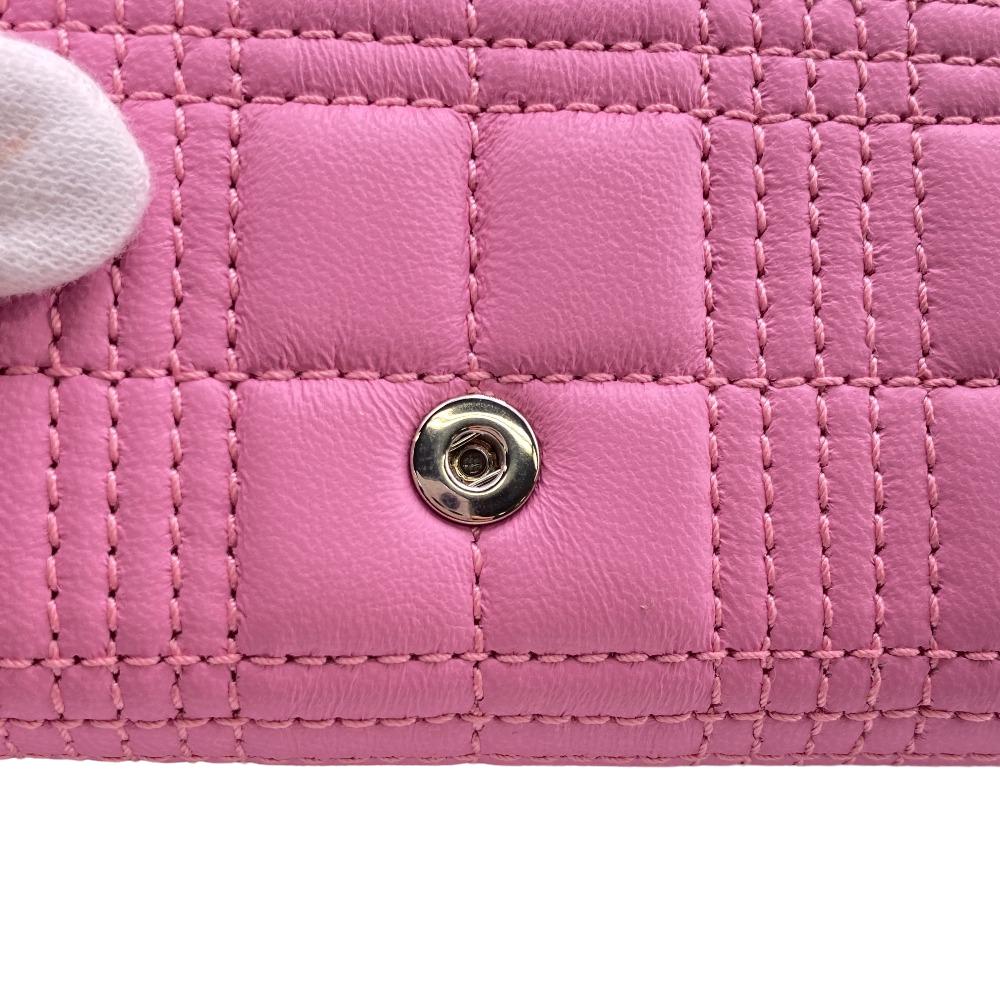 BURBERRY Tri-fold wallet lambskin pink folding wallet small quilting roller Women Used Authentic