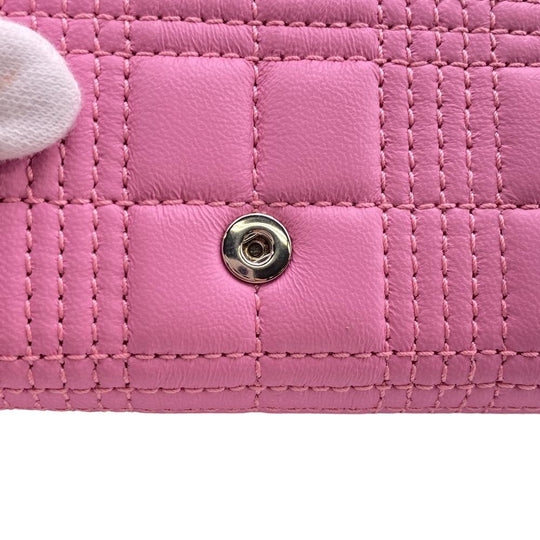 BURBERRY Tri-fold wallet lambskin pink folding wallet small quilting roller Women Used Authentic