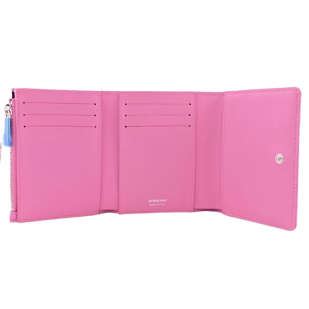 BURBERRY Tri-fold wallet lambskin pink folding wallet small quilting roller Women Used Authentic