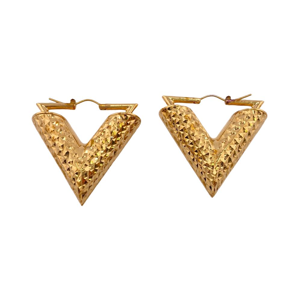 LOUIS VUITTON Pierce ‚l64270 Gold Plated gold Essential V Guilloche Book de Reille Women Used Authentic