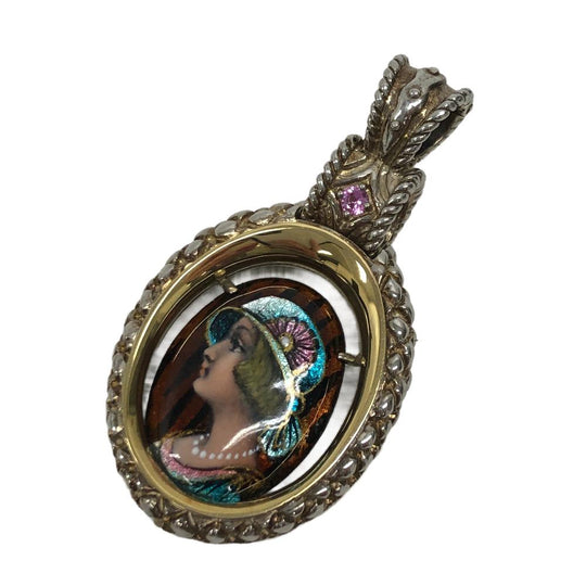 MITSUO KAJI Pendant top Silver925, K18 Gold Silver Necklace top Emery Women Used Authentic