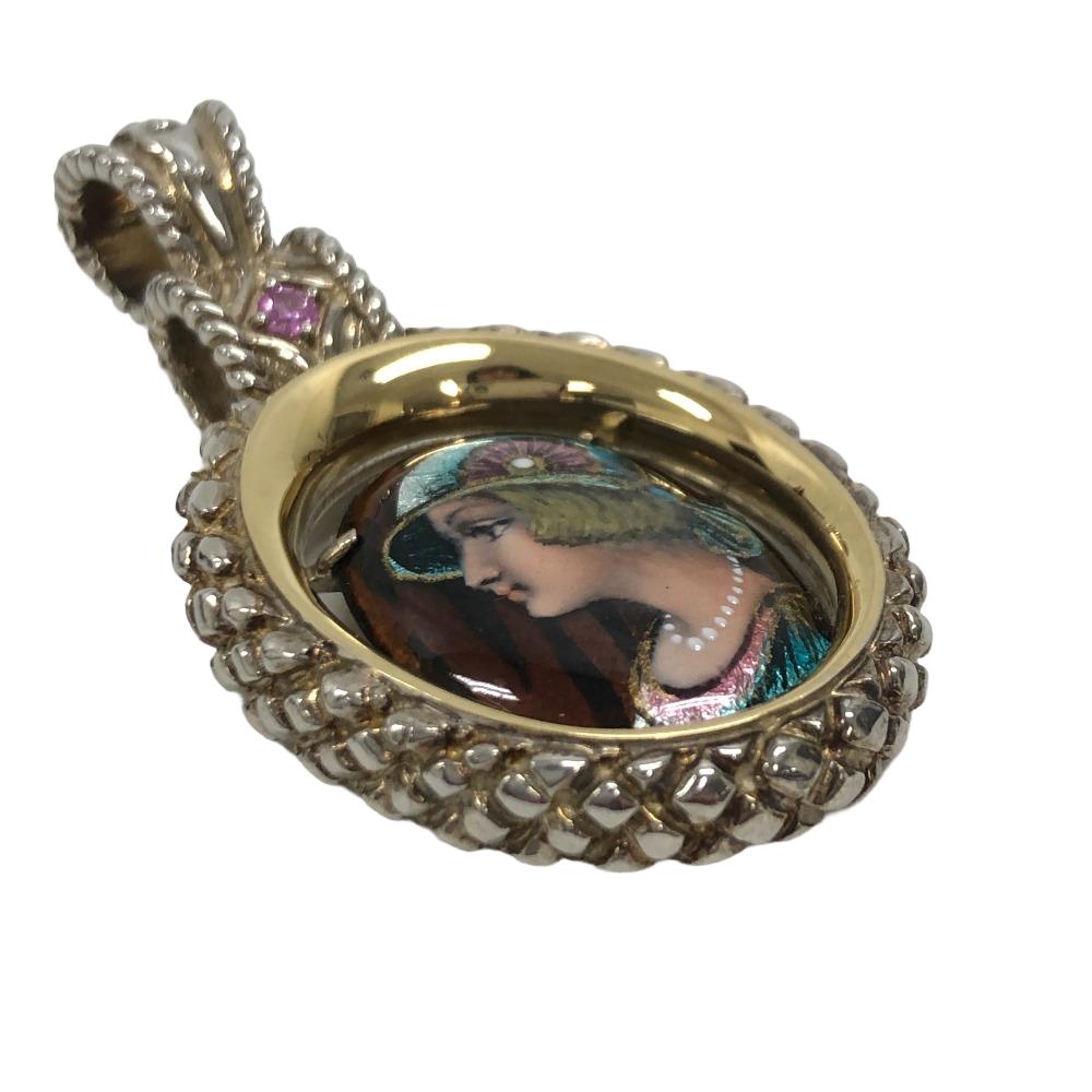 MITSUO KAJI Pendant top Silver925, K18 Gold Silver Necklace top Emery Women Used Authentic