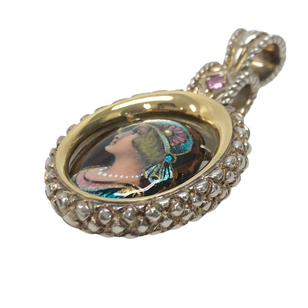 MITSUO KAJI Pendant top Silver925, K18 Gold Silver Necklace top Emery Women Used Authentic