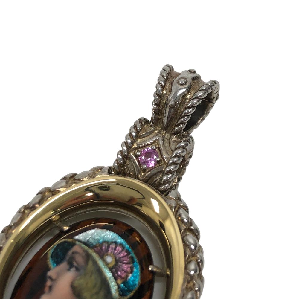 MITSUO KAJI Pendant top Silver925, K18 Gold Silver Necklace top Emery Women Used Authentic