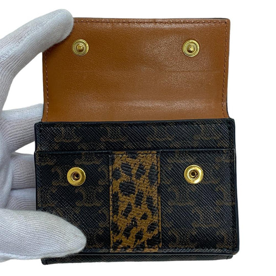 CELINE Tri-fold wallet leather Brown Trifold wallet Leopard Women Used Authentic
