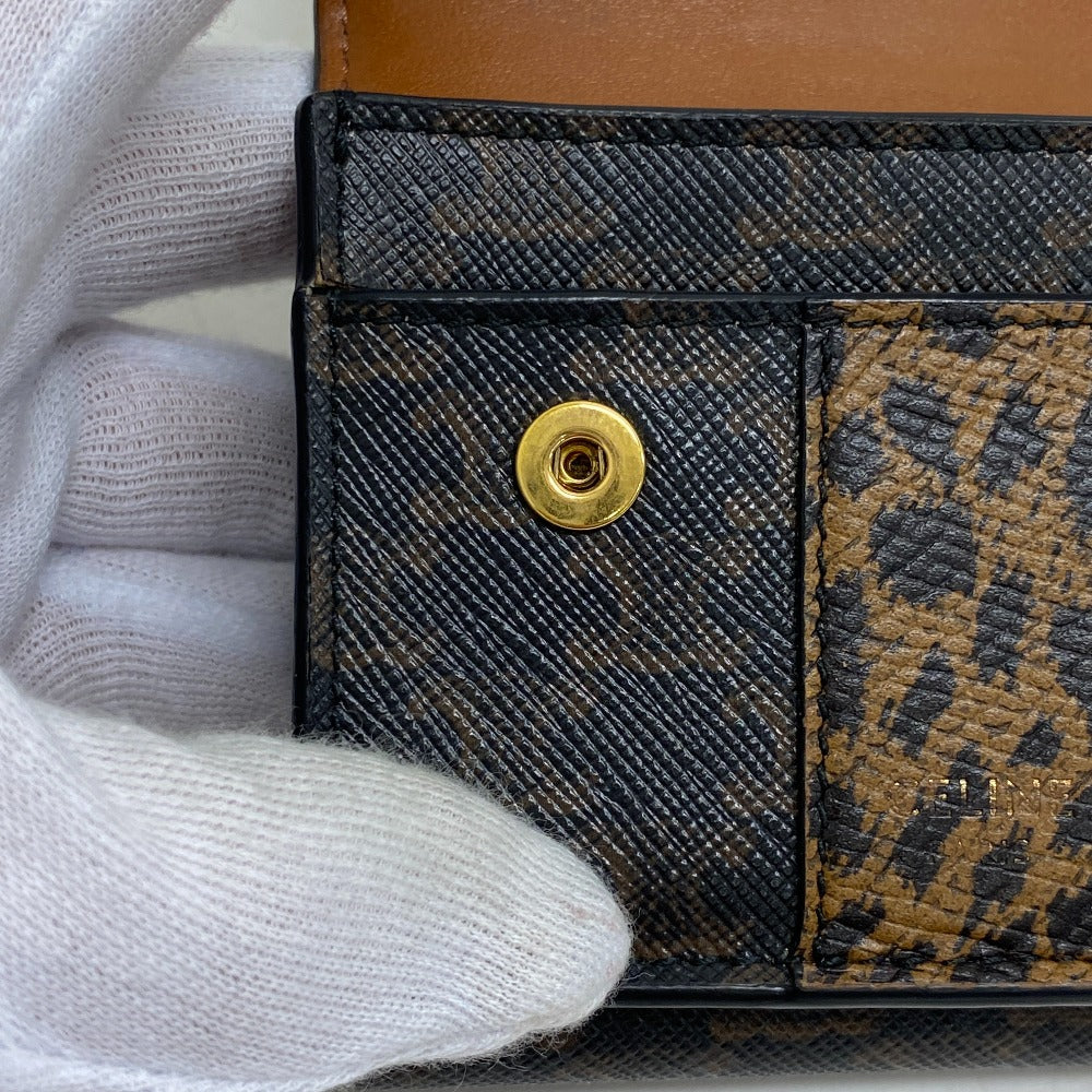 CELINE Tri-fold wallet leather Brown Trifold wallet Leopard Women Used Authentic