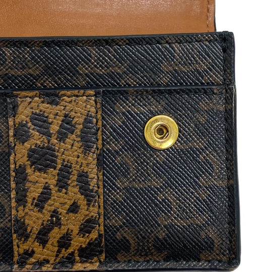 CELINE Tri-fold wallet leather Brown Trifold wallet Leopard Women Used Authentic