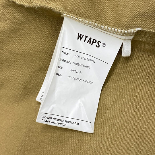 WTAPS Long sleeve shirt cotton khaki UNGLE 02 RIPSTOP 4 21Stainless Steel mens X 04 Used Authentic