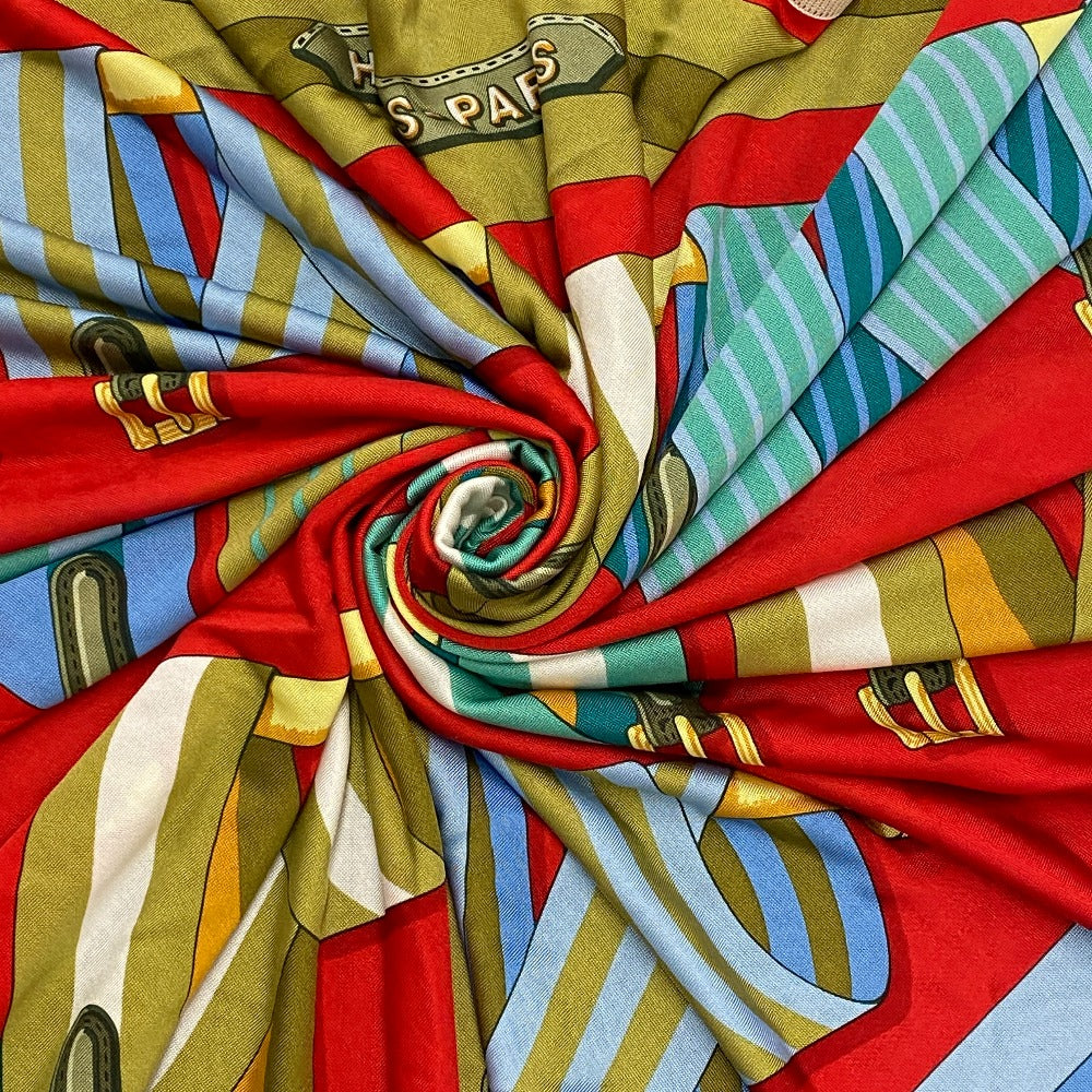 HERMES scarf silk Red Triangle Jean Women Used Authentic